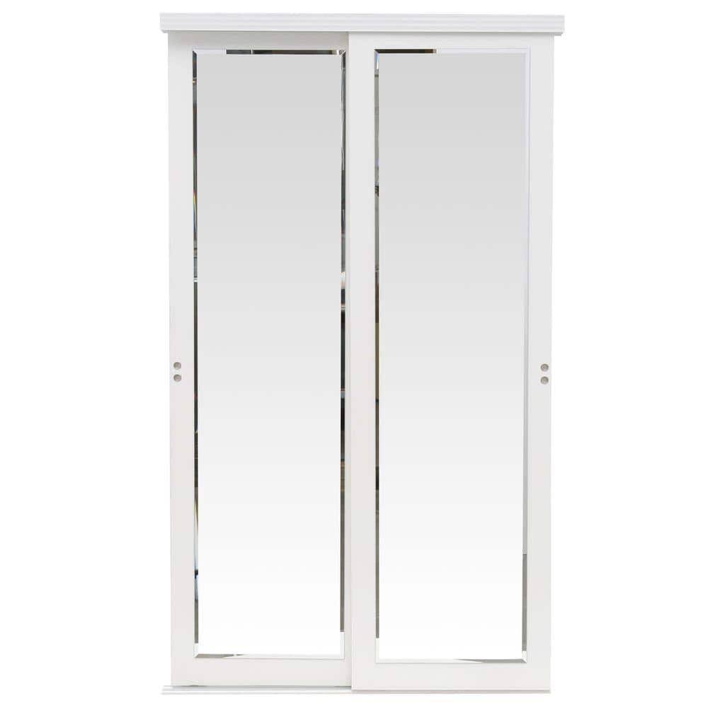 Plus 60 In. X 80 In. Mir-Mel Mirror Solid Core White Mdf Interior Closet Sliding Door With White Trim