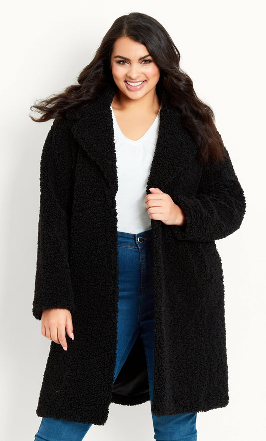 Plus Size Teddy Coat - Black - Size 14w