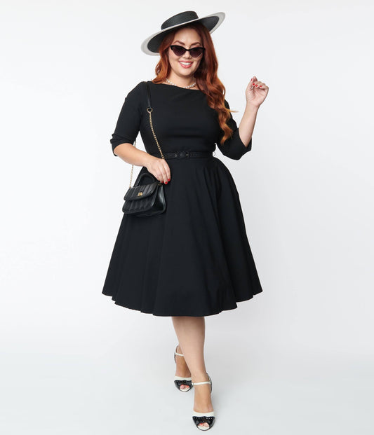 Plus Size 1950s Black Devon Swing Dress, Women's, Size: 1xl/16