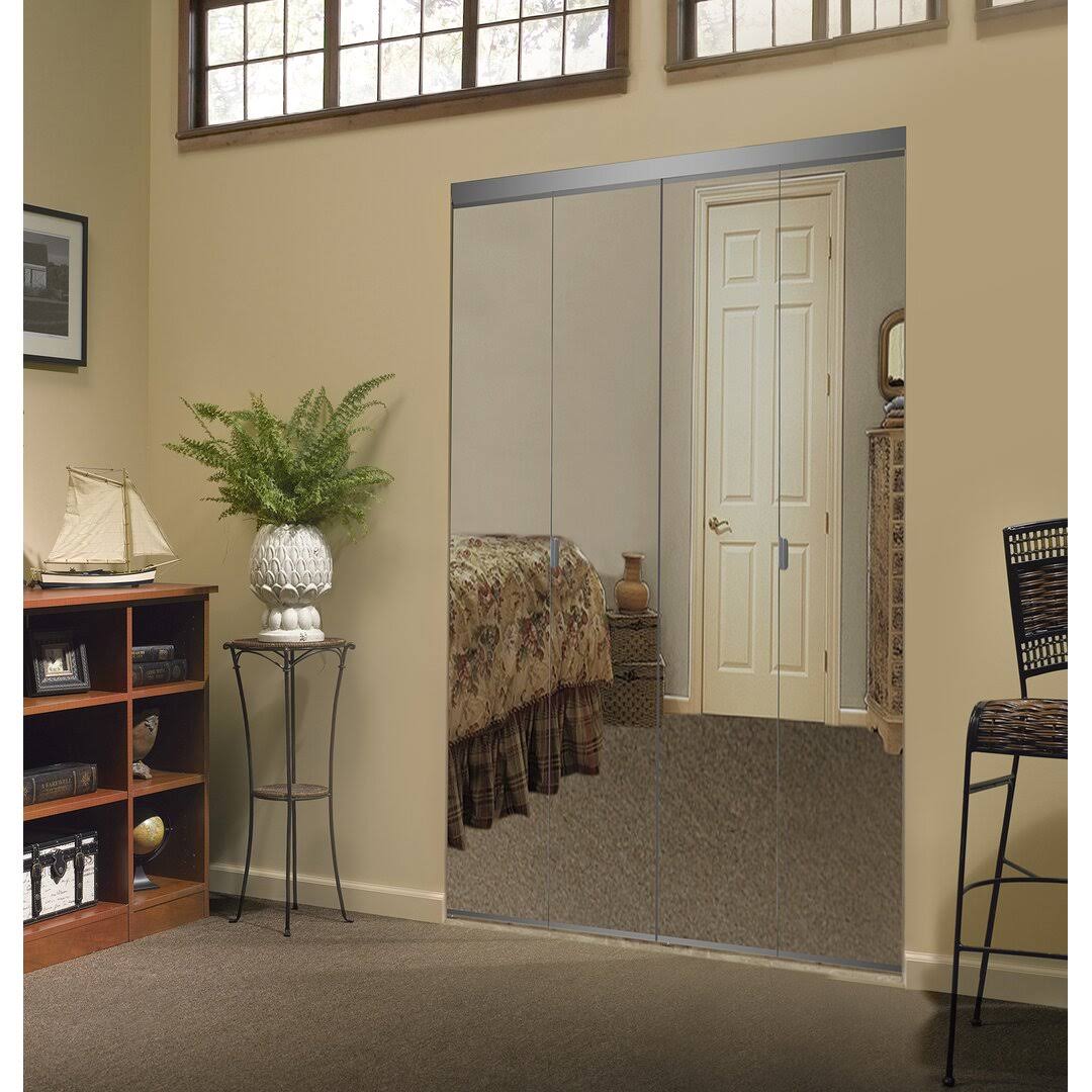 Plus 24 In. X 80 In. Polished Edge Mirror Solid Core Mdf Interior Closet Bi-Fold Door With White Trim