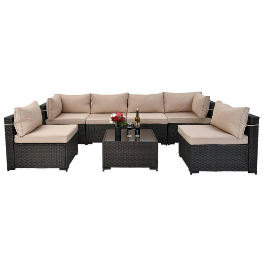 Patio Conversation Set 7-Piece Rattan Patio Conversation Set With Off-White Cushions | Ls-Pfs-Abc