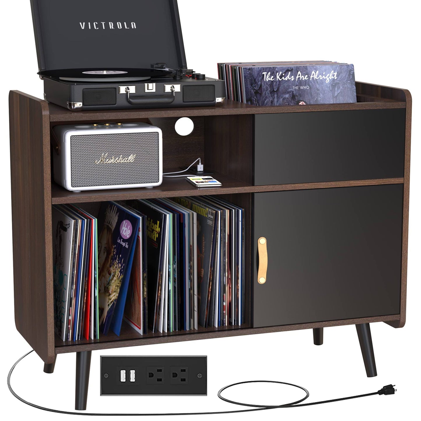 Player Stand, Turntable Stand With Vinyl Record Storage Holds Up To 350 Albums