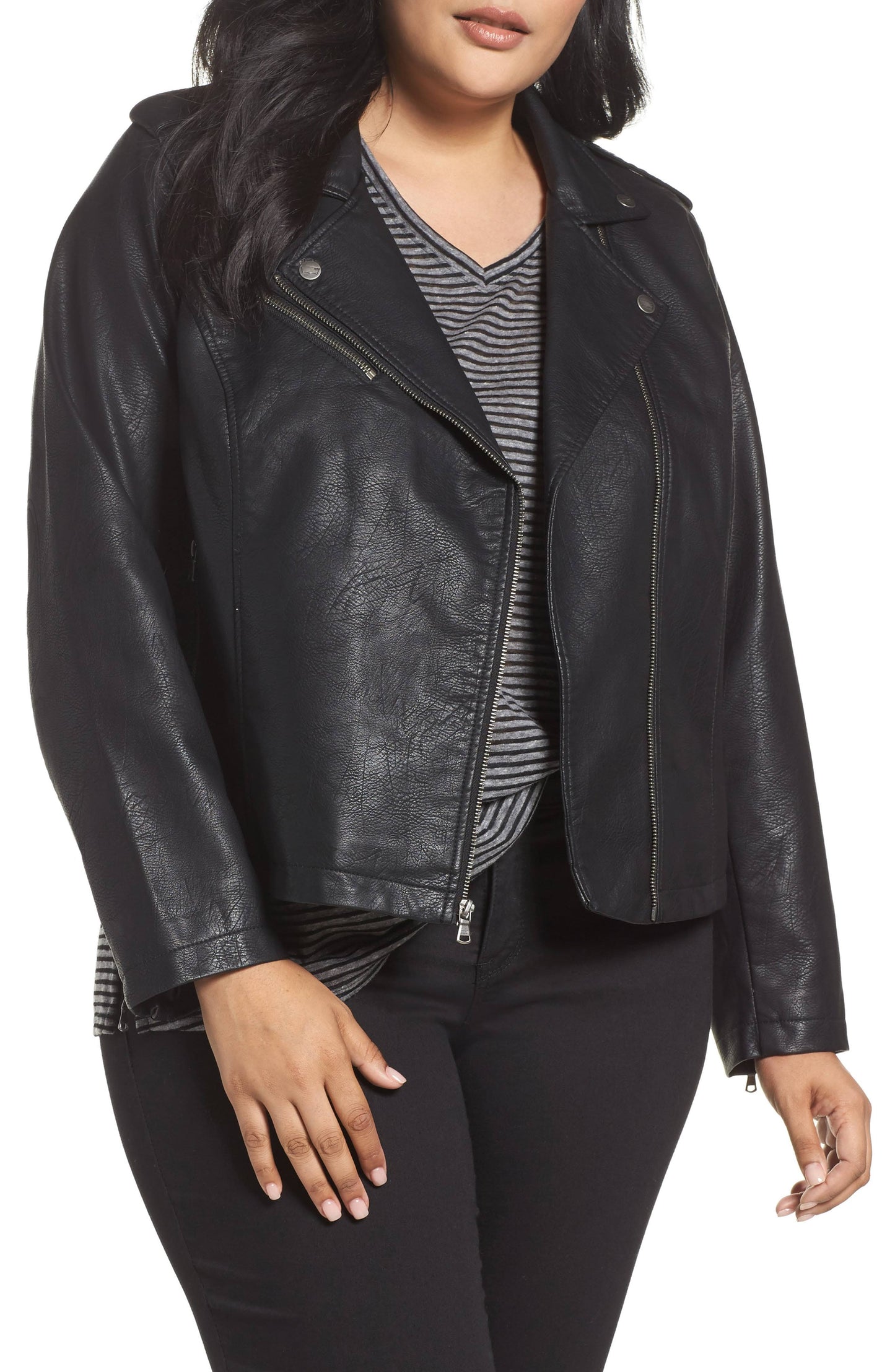 Plus Size Faux-Leather Moto Jacket - Black 1x