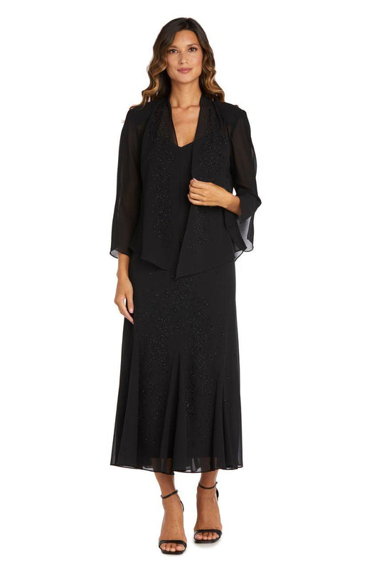 Plus Size Beaded V-Neck Dress And Jacket - 20w / Black