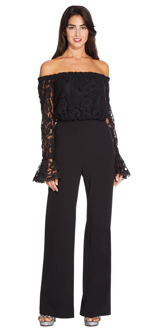 Plus Size Off-The-Shoulder Lace Jumpsuit - Black