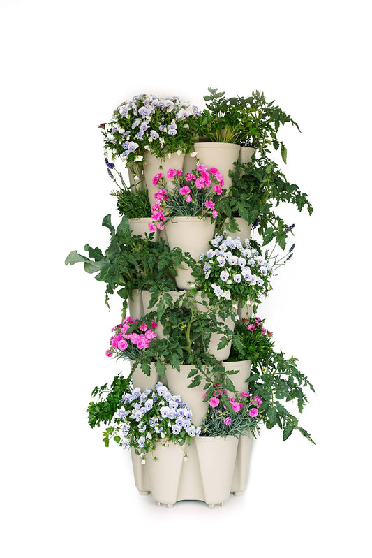 Patented Large 5 Tier Vertical Garden Planter With Patented Internal Watering System Great For Growing A Variety, Stone