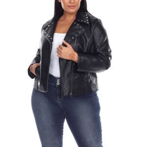 Plus Size Pu Faux Leather Jacket - Black - 1x